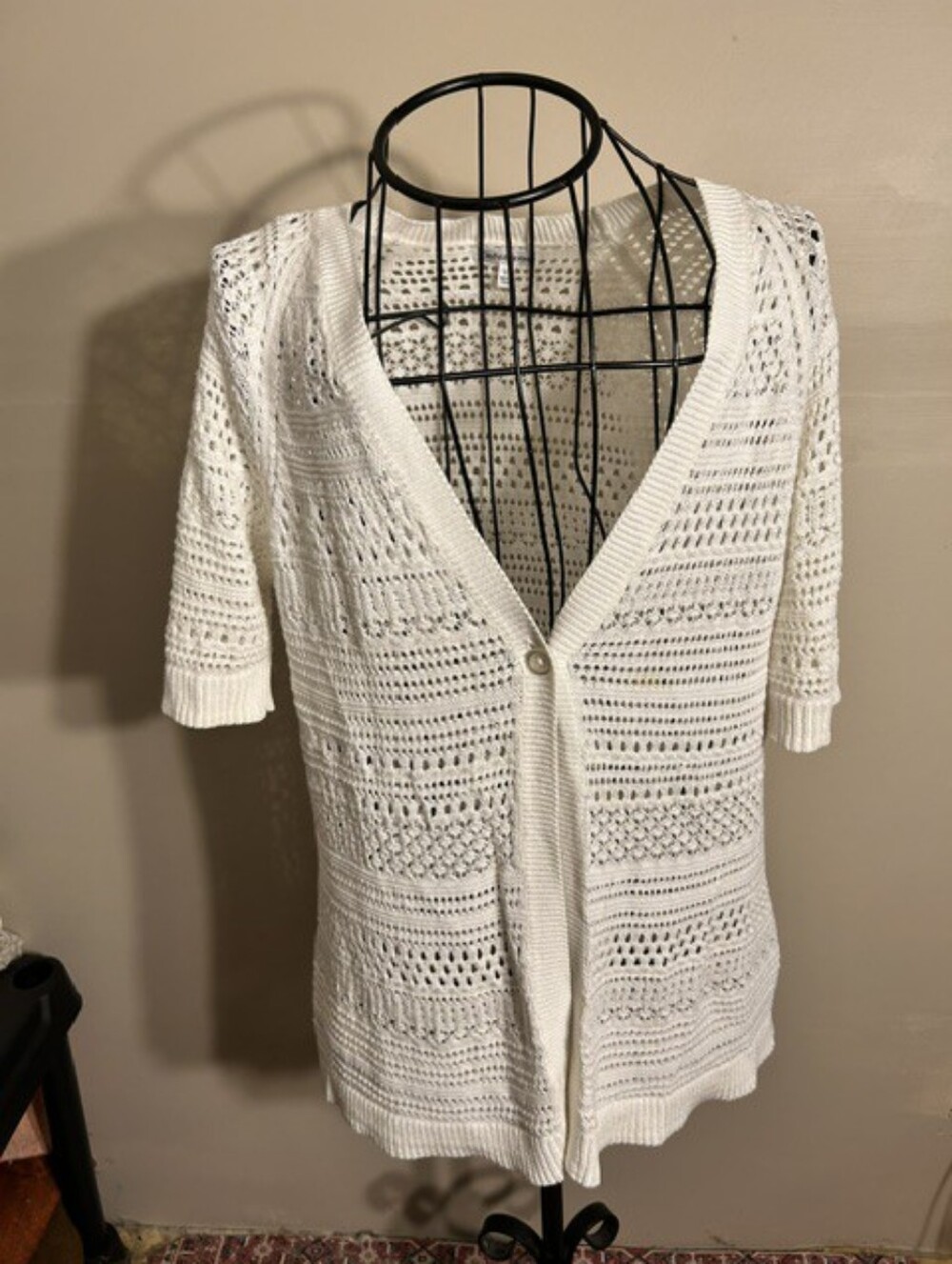 short sleeve size large womens sweater shirt knit casual white coverup